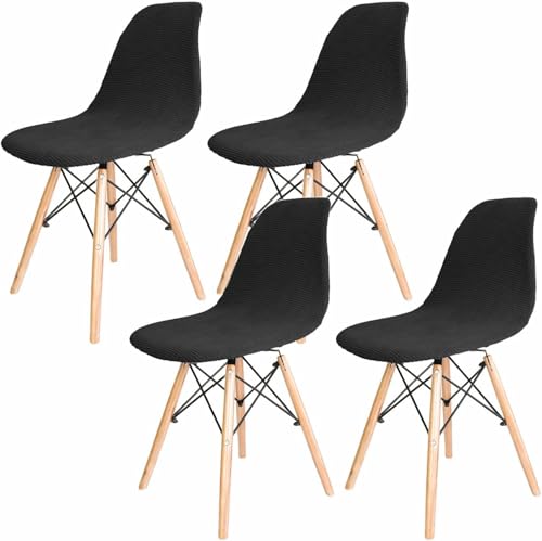Dioxide Premium Stretch Stuhlhussen 4er Set, Moderne Stretch Stuhlhussen,Universelle Jacquard Stuhlbezüge Waschbar & Abnehmbar für Esszimmer, Hotel, Partys (Schwarz/Black 4PCS) von Dioxide
