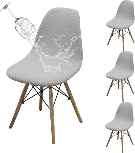 Dioxide Stuhlhussen 4er Set Wasserdicht Jacquard Strech Esszimmerstühle Bezug Abnehmbare Antirutsch Stuhlbezug Universal Küchenstühle Stuhlabdeckung Husse, Hellgrau, SSD-HXYT4-FS-QHS von Dioxide