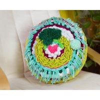 Made To Order - Handgewebtes, Rundes, Buntes Doppelseitiges Kissen, Ottomane, Poufs von DipDipLoom
