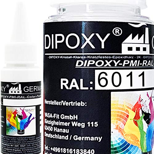 150g Dipoxy-PMI-RAL 6011 RESEDAGRÜN Extrem hoch konzentrierte Basis Pigment Farbpaste Farbmittel für Epoxidharz, Polyesterharz, Polyurethan Systeme, Beton, Lacke, Flüssigfarbe Kunstharz Schmuck von Dipoxy