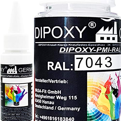 150g Dipoxy-PMI-RAL 7043 VERKEHRSGRAU B Extrem hoch konzentrierte Basis Pigment Farbpaste Farbmittel für Epoxidharz, Polyesterharz, Polyurethan Systeme, Beton, Lacke, Flüssigfarbe Kunstharz Schmuck von Dipoxy