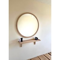 Runder Holzspiegel Wanddekor, Großer Gerahmter Dekorativer Badezimmerspiegel, Übergroßer Kreis-Holzspiegel Aus Eiche, Kosmetikspiegel von DirdinoWoodStudio