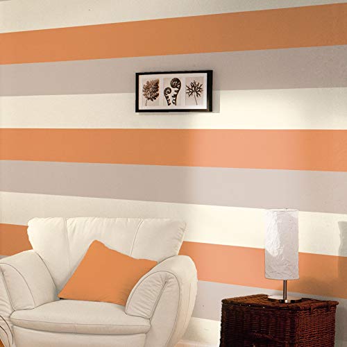 Direct Wallpapers - Tapete Streifen 3 Farben Gestreiftes Motiv Strukturierte Designer Vinyl Tapeten Rolle - Orange Kaffee Cremefarben E40915 von World of Wallpaper