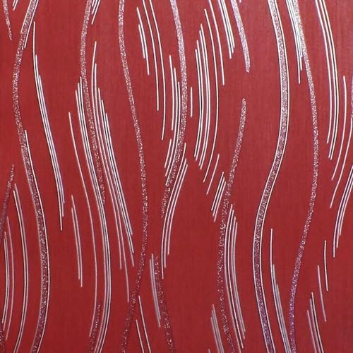 Glitzertapete, schimmernd, strukturiert, moderne Linien, Streifen, rot, grau, silber von World of Wallpaper