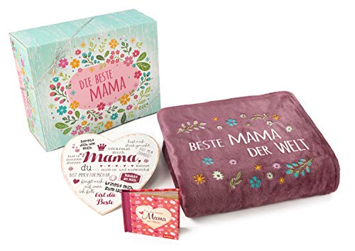 Direkt-Stick.de Beste Mama der Welt Geschenke Set, Geschenkset Geschenkbox mit Kuscheldecke, Geschenk zum Muttertag, Geburtstagsgeschenk von Direkt-Stick.de