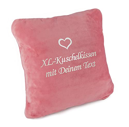 Kuschelkissen mit Namen XL-Größe, flauschig plüsch, Schmusekissen personalisiert mit Text und Herz Stickerei, Romantisches Geschenk für Mädchen, Frau, Freundin, Geburtstag, Weihnachten (pink Peach) von Direkt-Stick.de