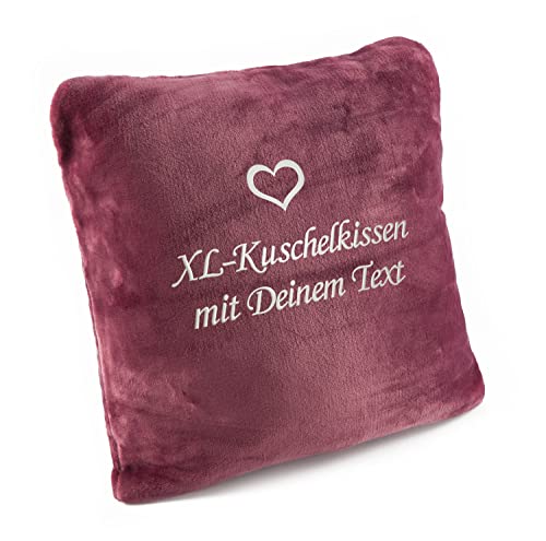 Kuschelkissen mit Namen XL-Größe, flauschig plüsch, Schmusekissen personalisiert mit Text und Herz Stickerei, Romantisches Geschenk für Mädchen, Frau, Freundin, Geburtstag, Weihnachten (wild Berry) von Direkt-Stick.de