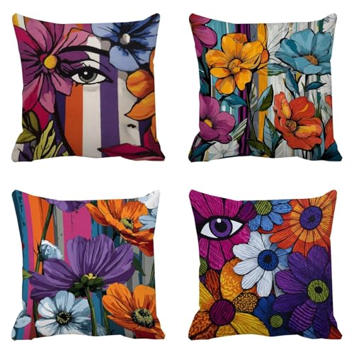 Kissenbezug 35x35cm Outdoor Kissen Aesthetic Abstrakt 4er Set Sofakissen Leinen Kopfkissenbezug Dekokissen Farbe Couchkissen Zierkissenbezüge Gartenkissen, für Deko Wohnzimmer Home Decoration g-5021 von Dirjuong