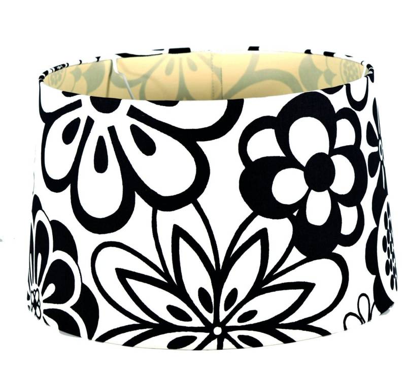 Dirk Davids Leuchten GmbH Lampenschirm Lampenschirm Rund Flashback Blume Leinen Schwarz 40-35-24cm, Exklusives Design von Dirk Davids Leuchten GmbH
