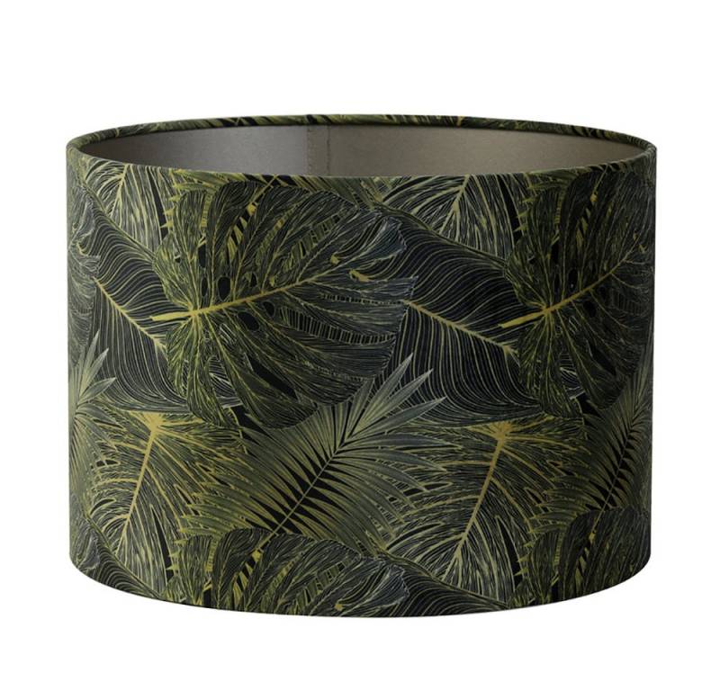 Dirk Davids Leuchten GmbH Lampenschirm Lampenschirm Zylinder Velours Tropical Grün Monstera Blatt 25-25-18cm, Harmonisches Licht für gemütliche Atmosphäre von Dirk Davids Leuchten GmbH