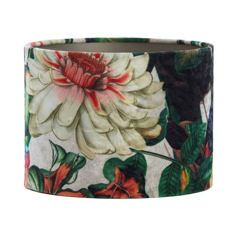 Dirk Davids Leuchten GmbH Lampenschirm Lampenschirm Zylinder in Velours mit Dahlien Grün Orange 25-25-18cm, Luxuriöses Design von Dirk Davids Leuchten GmbH