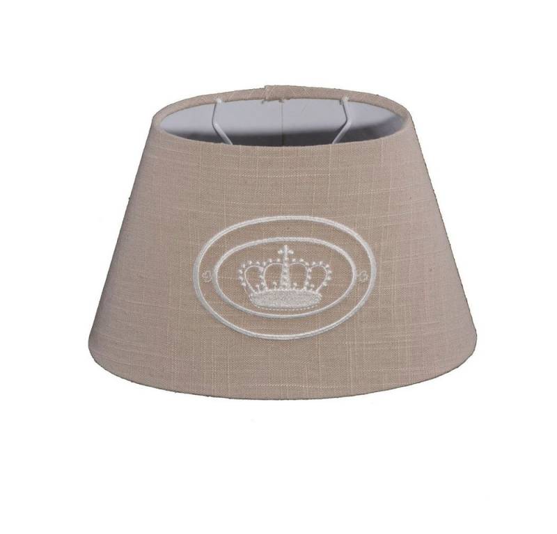 Dirk Davids Leuchten GmbH Lampenschirm Lampenschirm in Oval Leinen Dunkel gestickte Krone Beige 25-15-16cm, Hochwertiger Leinen-Stoff von Dirk Davids Leuchten GmbH