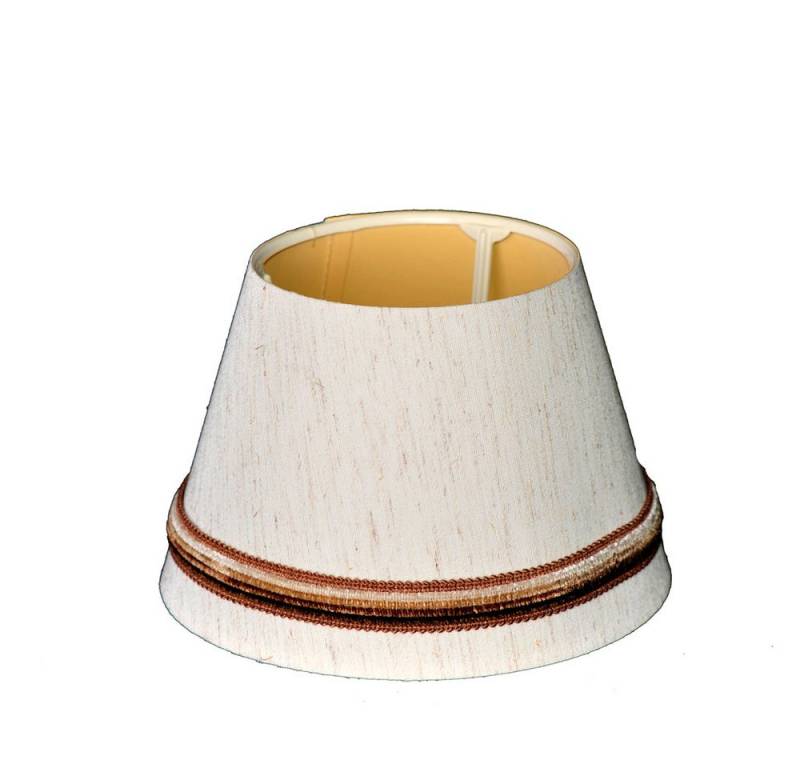 Dirk Davids Leuchten GmbH Lampenschirm Lampenschirm in Rund Leinen Beige mit Borte Braun TL 20-12-14cm, Handgefertigt von Dirk Davids Leuchten GmbH