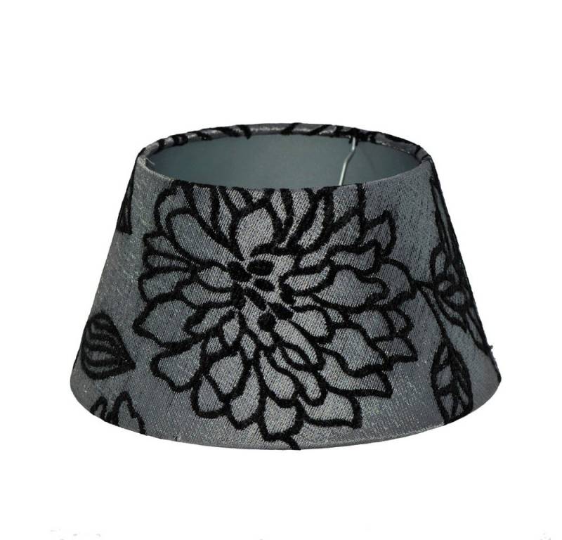 Dirk Davids Leuchten GmbH Lampenschirm Lampenschirm in Rund Leinen Vera Silber Schwarz TL 30-20-17, Florales Design von Dirk Davids Leuchten GmbH