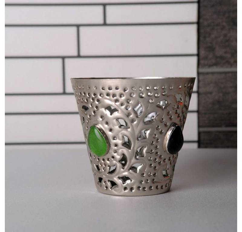 Dirk Davids Leuchten GmbH Windlicht Windlicht Marrakesch Metall Chrom Poliert mit Glasstein (1 St) von Dirk Davids Leuchten GmbH