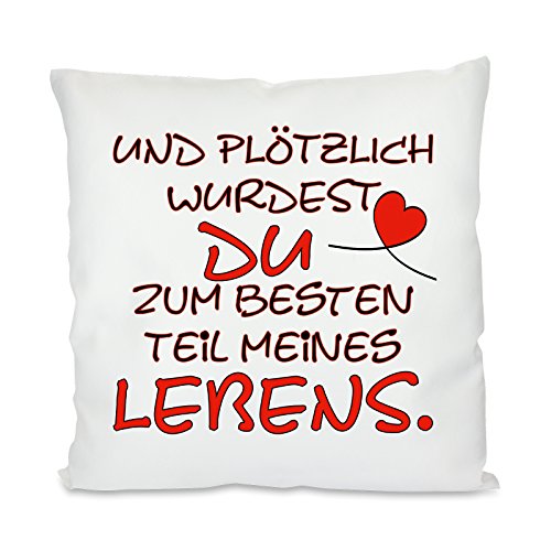 Herzbotschaft Kissen mit Motiv Modell: Der Beste Teil meines Lebens, Stoff, Weiß, 45 x 45 x 10 cm von Herzbotschaft