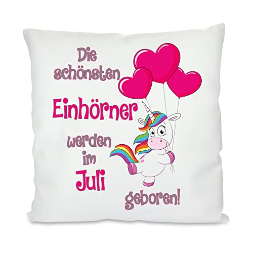 Herzbotschaft Kissen mit Motiv Modell: Die Schönsten Einhörner-Juli, Stoff, Weiß, 45 x 45 x 10 cm von Herzbotschaft