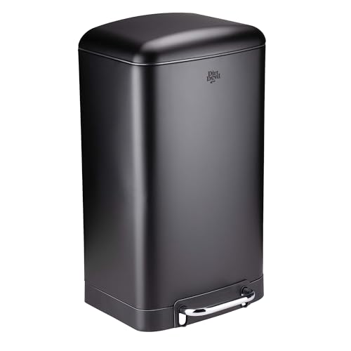 Dirt Devil Mulleimer 30L - Tretmülleimer Soft Close Deckel - Abfalleimer 34,5 x 32,5 x 61,5 cm - Mülltrennsystem aus Edelstahl - Küchenmulleimer mit Herausnehmbarer Inneneimer - Kunststoff - Schwarz von BLACK+DECKER
