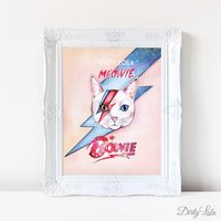 Katzenbild - Meowie Katzenportrait Illustration Katzenkunst Katzenliebhaber Aquarellmalerei von DirtyLola