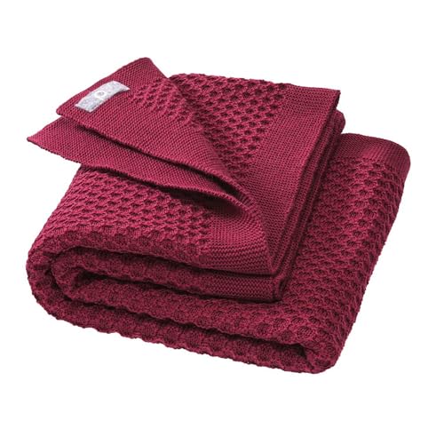 Disana WABEN-STRICKDECKE, 100% Bio-Merinowolle GOTS, IVN Best | kuschelweiche Decke mit Wabenmuster | Newborn Baby Kleinkind Kind Unisex | Made in Germany | Cassis von Disana