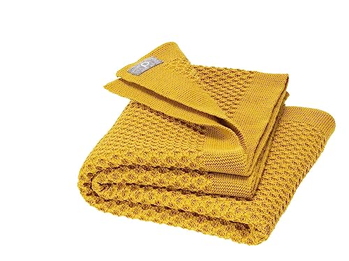 Disana WABEN-STRICKDECKE, 100% Bio-Merinowolle GOTS, IVN Best | kuschelweiche Decke mit Wabenmuster | Newborn Baby Kleinkind Kind Unisex | Made in Germany | Curry von Disana