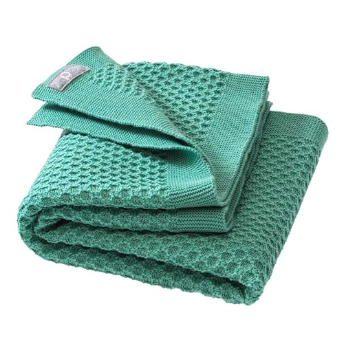 Disana WABEN-STRICKDECKE, 100% Bio-Merinowolle GOTS, IVN Best | kuschelweiche Decke mit Wabenmuster | Newborn Baby Kleinkind Kind Unisex | Baby Erstausstattung | Made in Germany | Mint von Disana