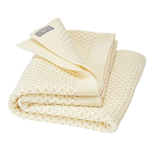 Disana WABEN-STRICKDECKE, 100% Bio-Merinowolle GOTS, IVN Best | kuschelweiche Decke mit Wabenmuster | Newborn Baby Kleinkind Kind Unisex | Baby Erstausstattung | Made in Germany | Natur von Disana