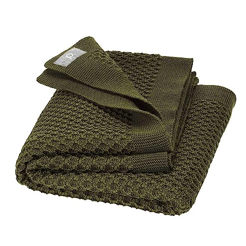 Disana WABEN-STRICKDECKE, 100% Bio-Merinowolle GOTS, IVN Best | kuschelweiche Decke mit Wabenmuster | Newborn Baby Kleinkind Kind Unisex | Made in Germany | Oliv von Disana
