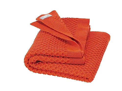 Disana WABEN-STRICKDECKE, 100% Bio-Merinowolle GOTS, IVN Best | kuschelweiche Decke mit Wabenmuster | Newborn Baby Kleinkind Kind Unisex | Baby Erstausstattung | Made in Germany | Orange von Disana