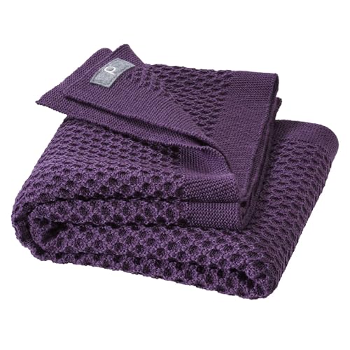 WABEN-STRICKDECKE Baby & Kinder - 100% Bio-Merino - kuschelig weich & warm - 80 x 100 cm - nachhaltig & fair - im schönen Wabenstrickmuster, Made in Germany | Aubergine von Disana