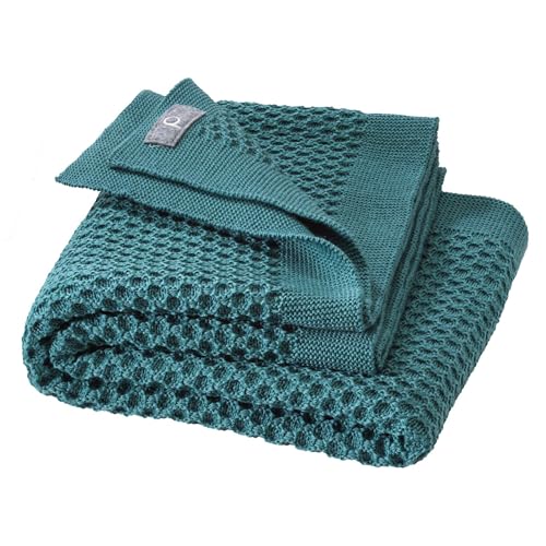 WABEN-STRICKDECKE Baby & Kinder - 100% Bio-Merino - kuschelig weich & warm - 80 x 100 cm - nachhaltig & fair - im schönen Wabenstrickmuster, Made in Germany | Eukalyptus von Disana