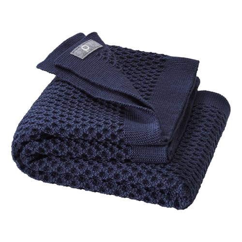 WABEN-STRICKDECKE Baby & Kinder - 100% Bio-Merino - kuschelig weich & warm - 80 x 100 cm - nachhaltig & fair - im schönen Wabenstrickmuster, Made in Germany | Indigo von Disana