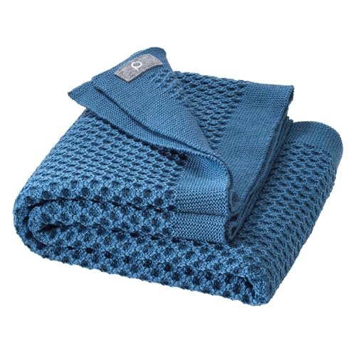 WABEN-STRICKDECKE Baby & Kinder - 100% Bio-Merino - kuschelig weich & warm - 80 x 100 cm - nachhaltig & fair - im schönen Wabenstrickmuster, Made in Germany | Taubenblau von Disana