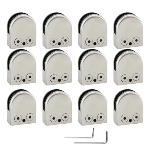(Verbesserte Version) 12 x Edelstahl Stainless Steel 304 Klemmhalter Glasklemme Glasklemmhalter Glashalter Gelände Flach Anschluss Glass Clip Größe M 8-10mm von Discoball von discoball