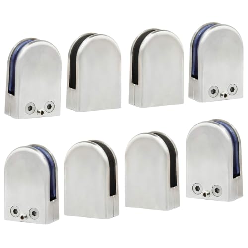 (Verbesserte Version) 8 x Edelstahl Glasklemme 304 Stainless Steel Klemmhalter Glasklemmhalter Glashalter Gelände Flach Anschluss Glass Clip Größe L für 10-12 mm Glas von Discoball von discoball