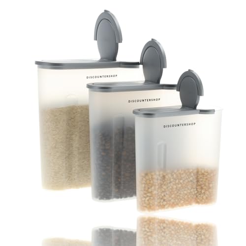 Vorratsdosen 3-teilig - Luftdichte Streudosen Weiß - Frischhaltedosen für Getreide und Lebensmittel - Vorratsschrank Organizer - 4L, 2.4L, 1.3L von Discountershop