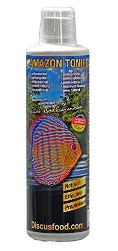 Discusfood Amazon Tonic Wasseraufbereiter, für alle Aquarienfische aus dem Weich- u. Schwarzwasser, pflanzlich, Keine Wasserfärbung, wirkt wie Seemandelbaumblätter,auf natürlicher Pflanzenbasis von Discusfood