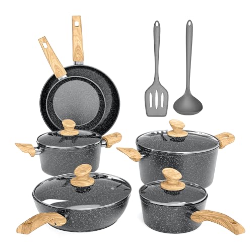 Topfset und Pfannen Set, DishDelight 12 Stück Kochgeschirr-Sets Antihaft mit Deckel, Induktion Pfannen Set mit Aluminium für Gasherd und Mikrowelle, Grau Topfset und Pfannen Set, DishDelight 12 Stück Kochgeschirr-Sets Antihaft mit Deckel, Induktion Pfannen Set mit Aluminium für Gasherd und Mikrowelle, Grau von DishDelight