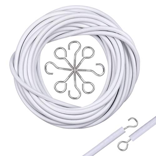 Disino Vorhang Drahtseil Set, Vorhangdraht 5M Vorhangseile Weiß Curtain Wire mit 10 Stück Ösen und 10 Stück Haken für Gardinenstangen Disino Vorhang Drahtseil Set, Vorhangdraht 5M Vorhangseile Weiß Curtain Wire mit 10 Stück Ösen und 10 Stück Haken für Gardinenstangen von Disino