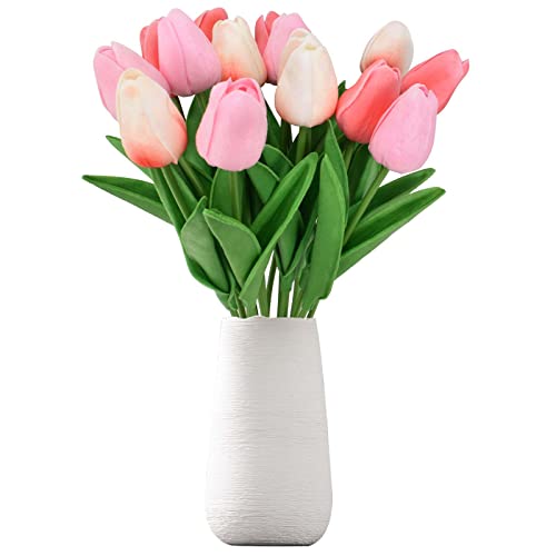 Disnace 15 Stück Künstliche Tulpen Rosa Blumen Gefälschte, Latex Tulpen Künstlich, Künstliches Tulpenbündel, Künstliche Blumen Tulpen wie Echt Deko Realistische für Zuhause, Büro, Party, Hochzeit von Disnace