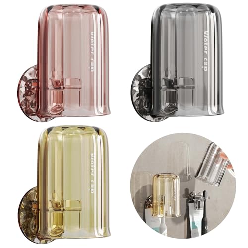 Disnace 3er Set Zahnbürstenhalter mit Zahnputzbechern, Wandmontierter Zahnbürsten Halter, Zahnbürsten Halter Ohne Bohren für Elektrische und Manuelle Zahnbürsten (Sakura Rosa, EIS Grau, Herbst Tee) von Disnace