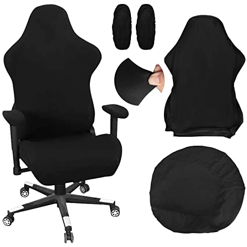 Bürostuhl überzug Set,4Stück Gaming Stuhl Bezug,Bürostuhl Bezug Universal,Hussen für Stühle mit Armlehnen,Stuhlrücken bezug,Sitzbezug bürostuhl für Computer Stühle/pc Sitzbezug Stuhl (Schwarz) von Disnace