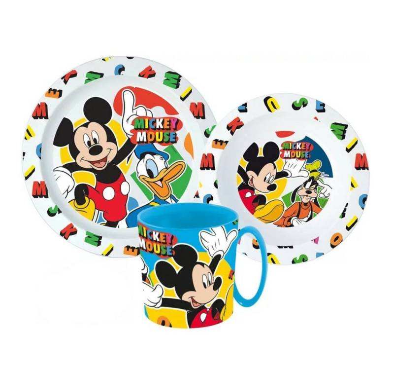 Disney Mickey Mouse Kindergeschirr-Set Mickey Maus Donald Goofy Kinder Geschirr-Set 3 teilig (3-tlg), 1 Personen, Kuststoff, Becher Teller Schüssel von Disney Mickey Mouse