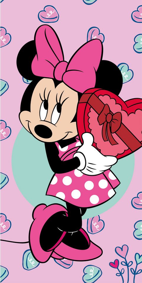 Disney Minnie Mouse Badetuch Duschtuch Badetuch Minnie Mouse Heart 70 x 140 cm 100% Baumwolle, Baumwolle (1-St) von Disney Minnie Mouse