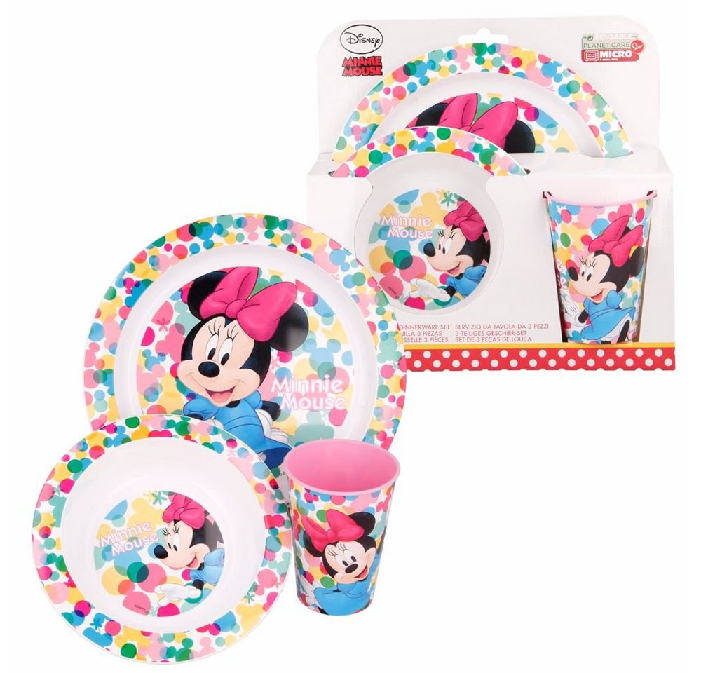 Disney Minnie Mouse Kindergeschirr-Set Geschirr-Frühstück-Set Minnie Mouse Teller, Schüssel & Becher, Kunststoff von Disney Minnie Mouse