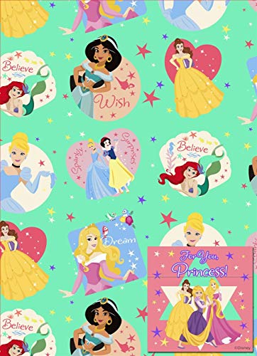 Disney Princess 2 Bögen Geschenkpapier und 2 Geschenkanhänger. von Disney Princess