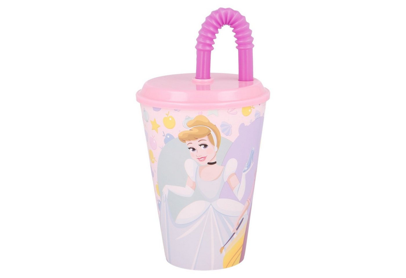 Disney Princess Kinderbecher, Kunststoff, mit Deckel und Trinkhalm 430 ml BPA frei von Disney Princess