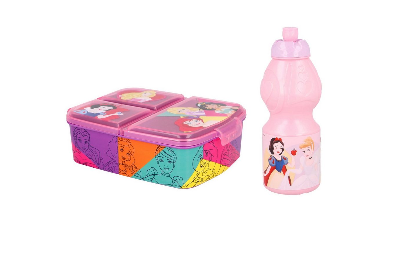 Disney Princess Lunchbox Arielle Jasmin Cinderella Rapunzel 2 Teiliges Set Brotdose Trinkflasche, (2-tlg) von Disney Princess