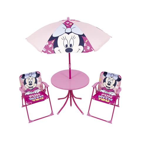 ARDITEX WD14418 Tischset (50 x 50 x 48 cm), 2 Stühle (38 x 32 x 53 cm) und Sonnenschirm (Durchmesser 110 cm) von Disney-Minnie von ARDITEX