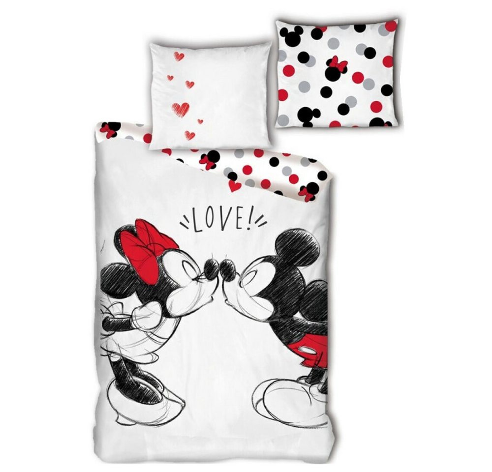 Bettwäsche Disney Minnie Mickey Maus Kinder Bettwäsche Set, Disney, 2 teilig, 100% Baumwolle Bettdeckenbezug 135-140x200cm Kissenbezug 65x65 cm von Disney